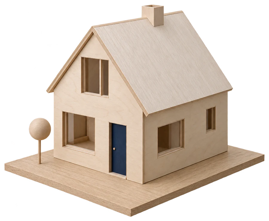 A birch architect’s model of a small house